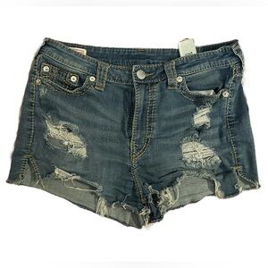 True Religion - Colette Blue Denim Shorts - High rise - Tapered